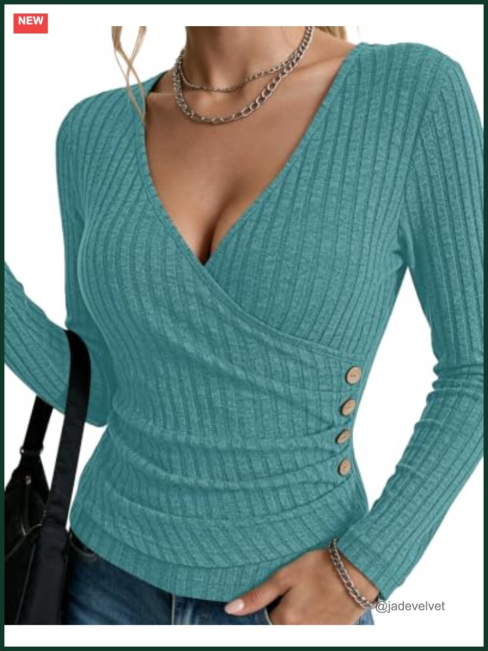 Womens Long Sleeve V Neck Wrap Top Slim Fit Lightweight Sweater